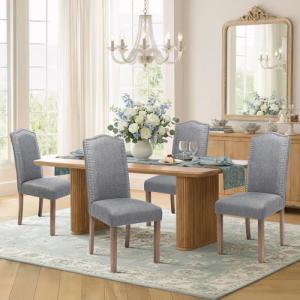Set of 4 Smoky Grey Upholstered Dining Chairs
