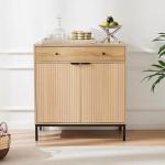 Mericonia Farmhouse Buffet Sideboard Cabinet with Storage, Fluted Coffee Bar with Doors and Adjustable Shelves, Modern Wood Cabinet for Kitchen, Livingroom (Fluted 2 Door, Natural)