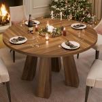 IDEALHOUSE 47" Round Dining Table for 4-6, Wood Kitchen Table with Sturdy Base, Farmhouse Circle Dinner Table for Dining Room, Living Room, 4 Strong Legs, Walnut