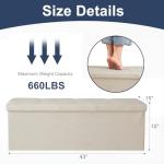 DUMOS 43in Foldable Storage Ottoman Bench, Storage Chest, Large End of Bed Foot Rest Stool with Padded Seat, Bedroom Bench for Living Room, Support 660lbs, Camel