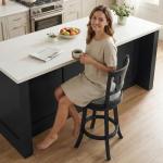 MALOL Swivel Bar Stools Set of 2, 26 Inch Counter Height Barstool with Silent Rotation, High-Density Foam Cushion, Solid Wood Frame, Footrest & Anti-Slip Pads for Kitchen Islands and Home Bars (Grey)