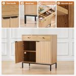 Mericonia Farmhouse Buffet Sideboard Cabinet with Storage, Fluted Coffee Bar with Doors and Adjustable Shelves, Modern Wood Cabinet for Kitchen, Livingroom (Fluted 2 Door, Natural)