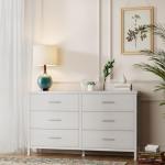 BOLUO White Dresser for Bedroom 6 Drawer, Wide Dresser TV Stand for 50" TV Dressers & Chests of Drawers Fabric Dresser for Closet Modern