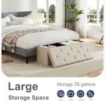 DUMOS 43in Foldable Storage Ottoman Bench, Storage Chest, Large End of Bed Foot Rest Stool with Padded Seat, Bedroom Bench for Living Room, Support 660lbs, Camel