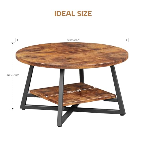 Round Coffee Table, Small Circle Coffee Table with Storage, Modern Wood Round Center Table for Living Room, Home Office, Small Space, Easy Assembly, Rustic Brown