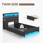 Rolanstar Twin Bed Frame with Storage Headboard, Metal Platform Bed with Charging Station, LED Bed Frame with 4 Drawers, Bookcase Storage, No Box Spring Needed, Easy Assembly, Noise-Free, Black