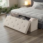 DUMOS 43in Foldable Storage Ottoman Bench, Storage Chest, Large End of Bed Foot Rest Stool with Padded Seat, Bedroom Bench for Living Room, Support 660lbs, Camel