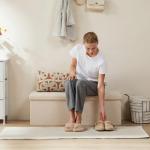 DUMOS 43in Foldable Storage Ottoman Bench, Storage Chest, Large End of Bed Foot Rest Stool with Padded Seat, Bedroom Bench for Living Room, Support 660lbs, Camel