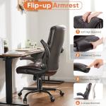 Sweetcrispy Computer Gaming Chair, Ergonomic High Back Heavy Duty Task Desk Office Chairs with Wheels, Flip-up Arms, Adjustable Height, PU Leather,Dark Brown