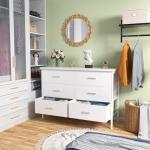 BOLUO White Dresser for Bedroom 6 Drawer, Wide Dresser TV Stand for 50" TV Dressers & Chests of Drawers Fabric Dresser for Closet Modern