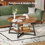 Round Coffee Table, Small Circle Coffee Table with Storage, Modern Wood Round Center Table for Living Room, Home Office, Small Space, Easy Assembly, Rustic Brown