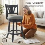 MALOL Swivel Bar Stools Set of 2, 26 Inch Counter Height Barstool with Silent Rotation, High-Density Foam Cushion, Solid Wood Frame, Footrest & Anti-Slip Pads for Kitchen Islands and Home Bars (Grey)