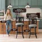 MALOL Swivel Bar Stools Set of 2, 26 Inch Counter Height Barstool with Silent Rotation, High-Density Foam Cushion, Solid Wood Frame, Footrest & Anti-Slip Pads for Kitchen Islands and Home Bars (Grey)