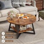Round Coffee Table, Small Circle Coffee Table with Storage, Modern Wood Round Center Table for Living Room, Home Office, Small Space, Easy Assembly, Rustic Brown