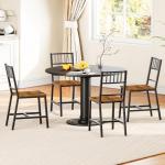 HOOBRO Kitchen Chairs Set of 2, Wooden Dining Room Chairs with Metal Frame, Dining Chairs with Back, Easy to Assemble, Farmhouse Dining Chairs for Kitchen, Living Room, Rustic Brown and Black BF39CD01