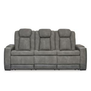 Signature Design by Ashley Next-Gen DuraPella Modern Faux Leather Power Reclining Sofa with Adjustable Headrest, Gray