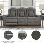 Signature Design by Ashley Next-Gen DuraPella Modern Faux Leather Power Reclining Sofa with Adjustable Headrest, Gray