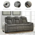 Signature Design by Ashley Next-Gen DuraPella Modern Faux Leather Power Reclining Sofa with Adjustable Headrest, Gray