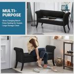 Yaheetech 52in Ottoman Bench Folding Storage Ottoman Bench Tufted Fabric Entryway Bench with Arms Footstool with Large Storage Foot Rest Seat Rolled Arms Cushioned Ottoman Black