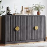 Decofy 55" Buffet Sideboard Cabinet, Mid Century Modern Console Cabinet with Wavy Grain Doors & Adjustable Shelves for Kitchen Cabinets, Living Room, Entryway, Coffee Bar Cabinet (Black Walnut)