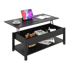 Panana Lift Top Coffee Table with Hidden Compartment and Open Shelf, Lift Tabletop Pop-Up Tea Table for Living Room, 45.28" L, Black