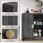 Decofy 55" Buffet Sideboard Cabinet, Mid Century Modern Console Cabinet with Wavy Grain Doors & Adjustable Shelves for Kitchen Cabinets, Living Room, Entryway, Coffee Bar Cabinet (Black Walnut)