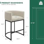 KRAMZMING Counter Height Bar Stools Set of 2, 24 Inch Seat Height Barstools for Dining Room, Fabric Upholstered Bar Chair for Kitchen Island, Linen Counter Stools with Metal Legs, Beige