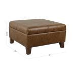 HomePop Faux Leather Square Storage Ottoman with Wood Legs, Brown