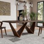 Furniture of America Nazaen III 82.5" Mid-Century Modern Solid Wood Live Edge Dining Table with Steel Support, Walnut Finish, Seats 6–8
