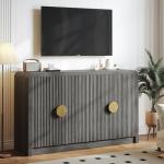 Decofy 55" Buffet Sideboard Cabinet, Mid Century Modern Console Cabinet with Wavy Grain Doors & Adjustable Shelves for Kitchen Cabinets, Living Room, Entryway, Coffee Bar Cabinet (Black Walnut)