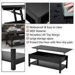 Panana Lift Top Coffee Table with Hidden Compartment and Open Shelf, Lift Tabletop Pop-Up Tea Table for Living Room, 45.28" L, Black