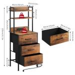 Fixwal 41 Inch Tall Nightstand with Charging Station, Led Night Stand with U-S-B Port & Socket, 3 PU Finished Fabric Storage Drawers, Office, Bedside Table & Bookshelf in One, Rustic Brown