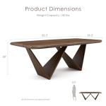 Furniture of America Nazaen III 82.5" Mid-Century Modern Solid Wood Live Edge Dining Table with Steel Support, Walnut Finish, Seats 6–8