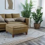 HomePop Faux Leather Square Storage Ottoman with Wood Legs, Brown