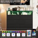 GAOMON Black Dresser for Bedroom with 6 Drawers, Modern Chest Featuring LED Lights and Charging Station, Spacious Storage Cabinet with Open Space for Living Room or Hallway