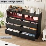 GAOMON Black Dresser for Bedroom with 6 Drawers, Modern Chest Featuring LED Lights and Charging Station, Spacious Storage Cabinet with Open Space for Living Room or Hallway