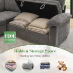 GARTMILAN Modular Sectional Sofa with Pull Out Bed Sleeper Sofa L Shaped with Storage, Sectional Couch for Living Room Convertible Sofa Bed with Removable Sofa Cover(5 Seats Grey)