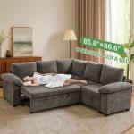 GARTMILAN Modular Sectional Sofa with Pull Out Bed Sleeper Sofa L Shaped with Storage, Sectional Couch for Living Room Convertible Sofa Bed with Removable Sofa Cover(5 Seats Grey)