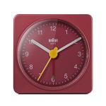 Braun Classic Travel Analogue Alarm Clock, Compact Size, Quiet Quartz Movement, Crescendo Beep Alarm in Red, Model BC02R.