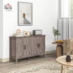 HOMCOM Buffet Cabinet, 47" Sideboard with 4 Barn Doors and 2 Adjustable Shelves, Farmhouse Coffee Bar Cabinet, Gray Wood Grain