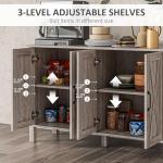 HOMCOM Buffet Cabinet, 47" Sideboard with 4 Barn Doors and 2 Adjustable Shelves, Farmhouse Coffee Bar Cabinet, Gray Wood Grain