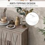 HOMCOM Buffet Cabinet, 47" Sideboard with 4 Barn Doors and 2 Adjustable Shelves, Farmhouse Coffee Bar Cabinet, Gray Wood Grain