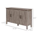HOMCOM Buffet Cabinet, 47" Sideboard with 4 Barn Doors and 2 Adjustable Shelves, Farmhouse Coffee Bar Cabinet, Gray Wood Grain