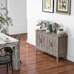 HOMCOM Buffet Cabinet, 47" Sideboard with 4 Barn Doors and 2 Adjustable Shelves, Farmhouse Coffee Bar Cabinet, Gray Wood Grain