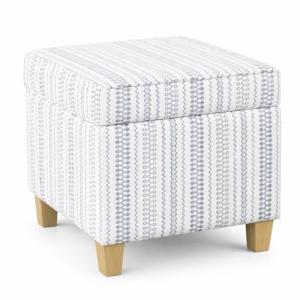 HomePop Home Decor | K7342-F2359 |Classic Square Storage Ottoman with Lift Off Lid | Ottoman with Storage for Living Room & Bedroom, Blue Stripe Large