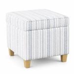 HomePop Home Decor | K7342-F2359 |Classic Square Storage Ottoman with Lift Off Lid | Ottoman with Storage for Living Room & Bedroom, Blue Stripe Large