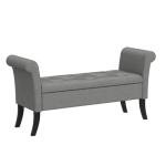 Yaheetech 52in Ottoman Bench Folding Storage Ottoman Bench Tufted Fabric Entryway Bench with Arms Footstool with Large Storage Foot Rest Seat Rolled Arms Cushioned Ottoman Light Gray