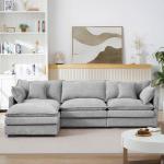 Grey Sectional Modular Sofa Cloud Couch, 105" Modern Convertible L-Shape Sofa Deep 3-Seater Soft Chenille Comfy Upholstered with Removeable Ottoman Set and Removable Cushions for Living Room
