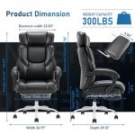 High Back Office Chair with Adjustable Headrest, Retractable Footrest & Lumbar Pillow, Ergonomic Bonded Leather Executive Desk Chair, Thick Padded Cushion, 90–135° Reclining Chair for Home OfficeBlack