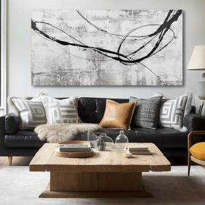 XIANSHOU Maximalist Decor Black and White Wall Decor Grey Modern Wall Art Pictures for Office Wall Decorations 24"x 48" Big Painting Artwork Bedroom Living Room Hotel